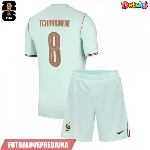 Lacne Dětský Futbalové dres Francúzsko Aurelien Tchouameni #8 MS 2026 Krátky Rukáv - Preč (+ trenírky)